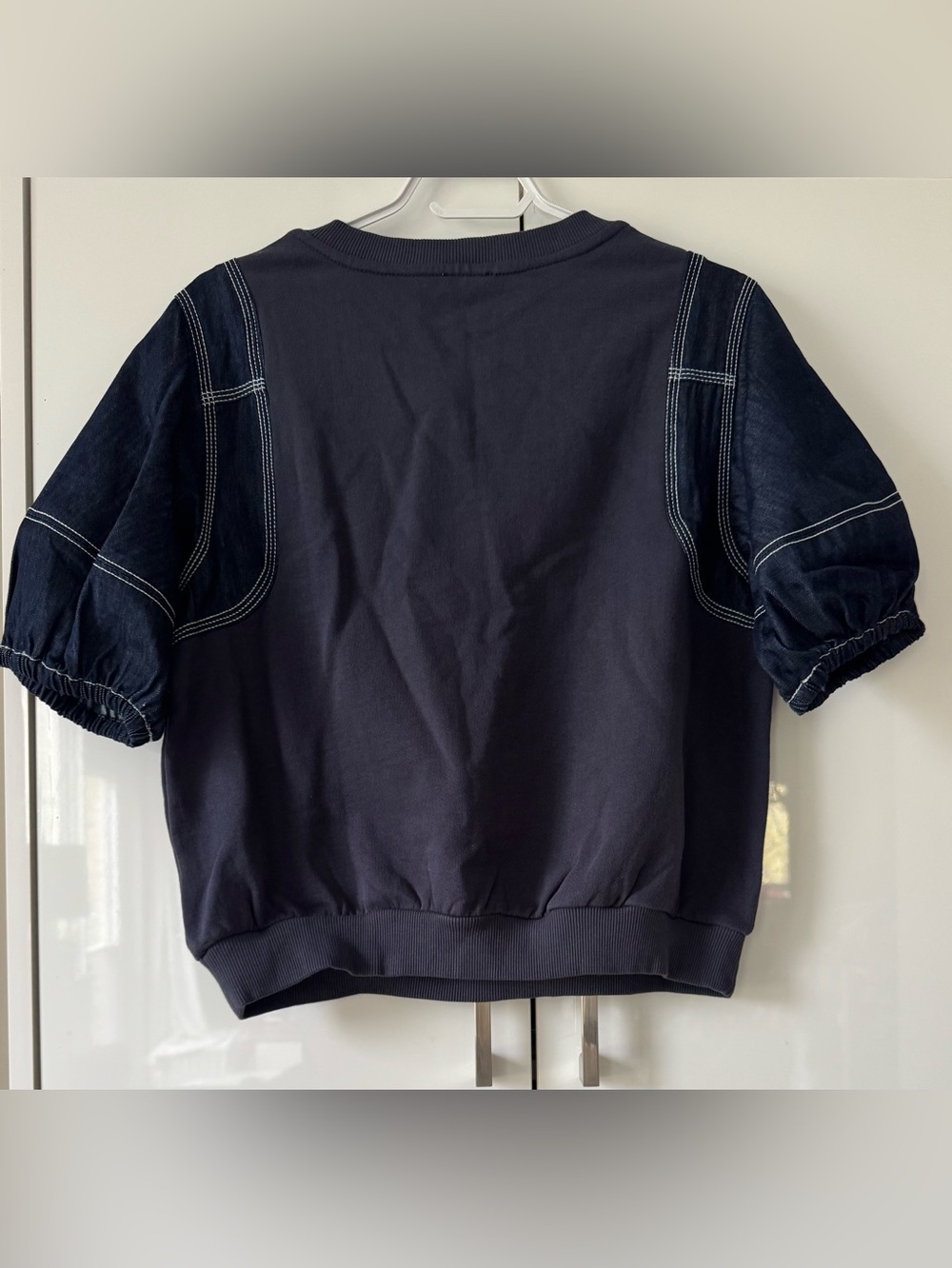 NWT Size S - Anthropologie Pilcro Denim-Sleeve Twofer Sweatshirt (100% Cotton) - Picture 7 of 16